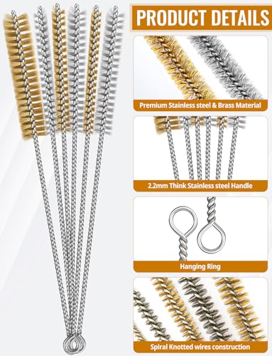 7pcs Brass Wire Brushes Set, 12 inch Pipe Cleaner Brush，Parts Cleaning Brush Bore Brushes for Tubes, Cylinders, Bottle, Auto Parts (6mm/8mm/10mm/12mm/15mm/18mm/20mm) - style: BrassWireBrush7PCS