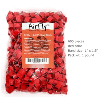 AirFly Crab and Lobster Claw Bands - Size 1" x 0.5" - FDA-Compliant Silicone - Cook Safe, Non-Latex, Non-Toxic - Fits Lobster, Dungeness and Blue Crab - Made in USA (Red, Bands + Bander)
