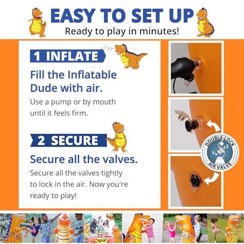 INFLATABLE DUDES Kids Punching Bag- Bop Bag | Sand-Base - color: Orange Rex | Pre-filled with Sand, size: 47"