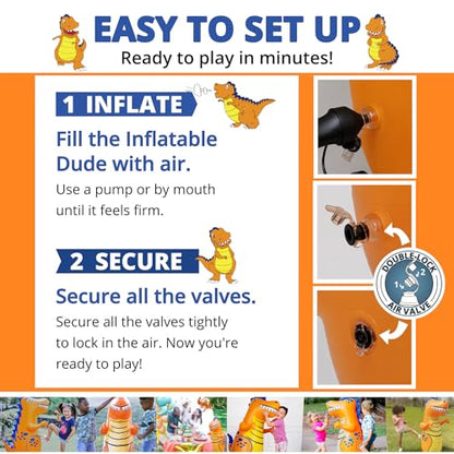 INFLATABLE DUDES Kids Punching Bag- Bop Bag | Sand-Base - color: Orange Rex | Pre-filled with Sand, size: 47"