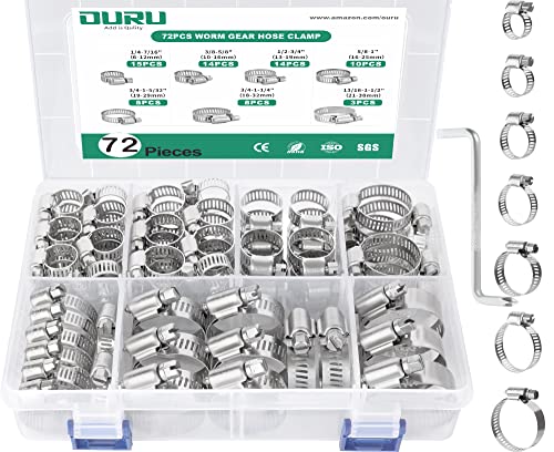 72PCS Hose Clamps Stainless Steel Assortment Adjustable 1/4"-1-1/2"(6-38mm) Worm Gear Hose Clamp, Heavy Duty Metal Small Hose Clamps for Automotive, Pipe, Radiator Plumbing, Fuel Line - size: 72PCS KIT-HOSE CLAMP(1/4''-1-1/2'')