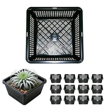 12 Pcs 7 Inch Aquatic Plant Baskets for Hydroponics Water Garden Plant Pots Black Plastic Mesh Basket Square Plastic Mesh Pond Containers for Live Aquarium Plants