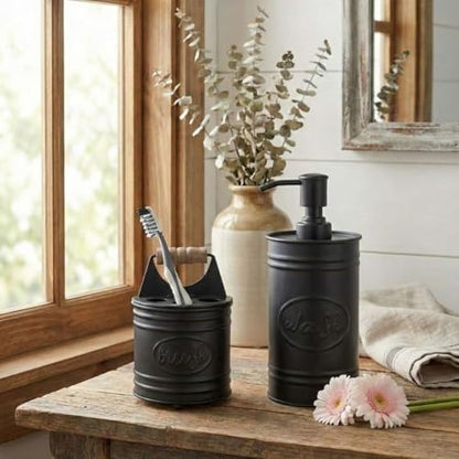 Autumn Alley Adorable Farmhouse Toothbrush Holder for Bathroom, Black Rustic Bathroom Accessories, Galvanized Country Decor, Fun black toothbrush holder with Rustic Design & Electric Toothbrush Holder