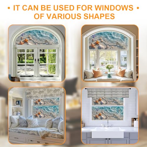 Window Privacy Film 17.3 x 39.3 Inch Seashell Beach Window Film Static Cling Decorative Window Covering for Bathroom Kitchen Decor