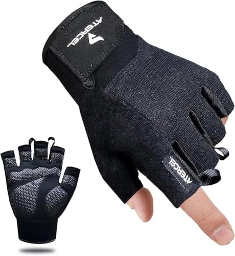 ATERCEL Workout Gloves for Men and Women, Exercise Gloves for Weight Lifting, Cycling, Gym, Training, Breathable and Snug fit - color: Black, size: Large