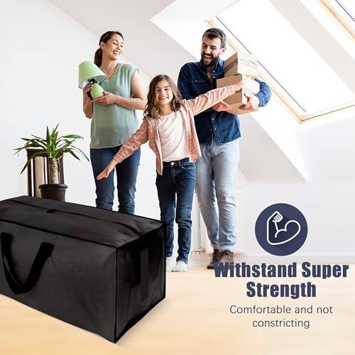 12 Pack Large Strong Moving Bags with Zippers & Carrying Handles - Water-Resistant - Heavy Duty Storage Tote for Space Saving Moving Storage, Fold Flat, Alternative to Moving Box (Black)
