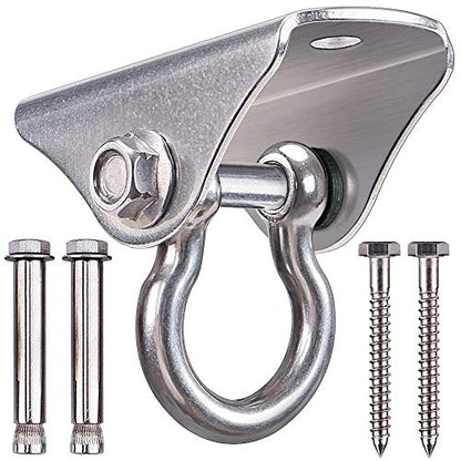BeneLabel Stainless Steel Heavy Duty Swing Hanger Ceiling Mount 1600 LB Capacity Swing Hardware for Swing Seat, Yoga, Heavy Bag, Porch Swing, Hanging Chair with 2 Screws and 2 Expansion Bolts - color: Silver - 180° Swing Hanger (1 Pack)