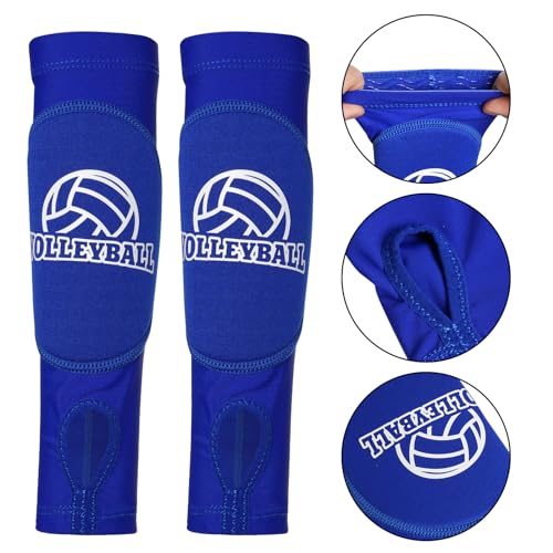 obmwang 2 Pieces Volleyball Accessories Including Volleyball Knee Pads and Volleyball Arm Sleeves with Protection Pads and Thumb Hole for Women Girls Teens Volleyball Training - color: Blue