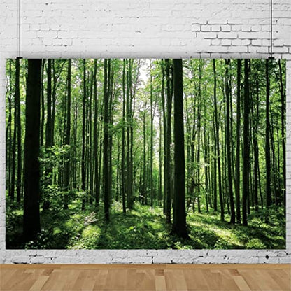 Jungle Forest Photography Backdrop 8x6ft Green Rainforest Sunlight Grassland Wonderland Nature Landscape Background for Spring Adventure Camping Hiking Theme Party Decoration Banner Photoshoot Prop - size: 8x6ft