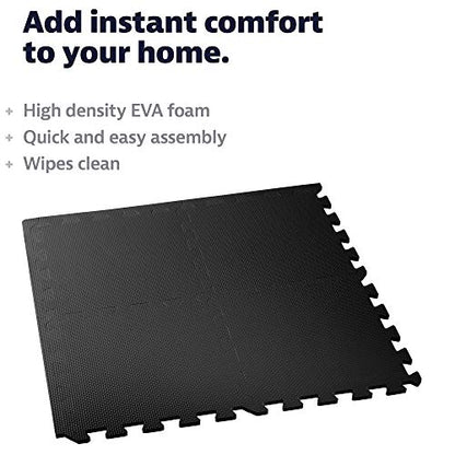 We Sell Mats Interlocking Foam Floor Tiles - 3/8" Thick Black 36-Pack - color: Black, size: 48 Sq Ft (48 Tiles)