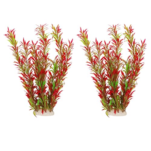 2 pcs Aquarium Decor Plastic Plants Extra Large 21 Inches Artificial Fish Tank Plants Tall Fish Tank Decorations Artificial Green Water Plants (Wine) - color: Wine