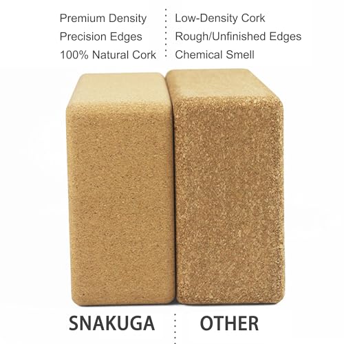 Cork Yoga Block 2 Pack for Pilates 9"x6"x4" Non-Slip & High Density