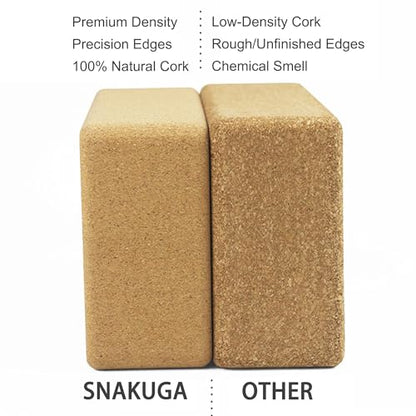 Cork Yoga Block 2 Pack for Pilates 9"x6"x4" Non-Slip & High Density