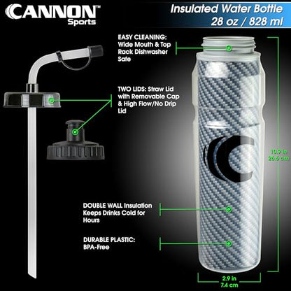 Cannon Sports 28oz Insulated Squeeze Water Bottle with Straw, Leak Proof Lids, 2 lids (Straw and Squeeze), Double Wall Insulation, Wide Mouth, BPA-Free (2 Pack) (Black) - color: Black