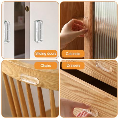 MOROBOR Clear PU Self-Adhesive Pulls, 4 Pcs Recessed Finger Pulls Oval Sliding Door Handles Clear Instant Handle for Glass Doors Window Drawer Cabinet - size: 3IN