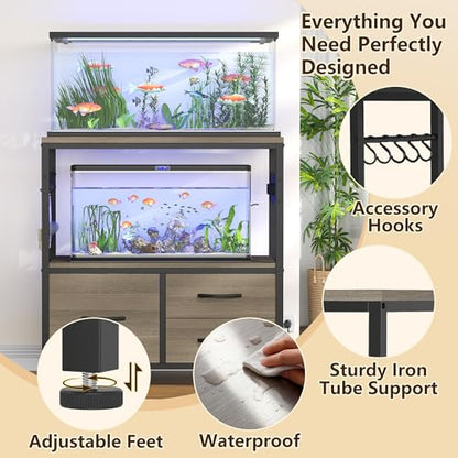 Heybly 20-29 Gallon Fish Tank Stand, Aquarium Stand with Drawer, Power Outlet, Heavy Duty Metal Frame, for Fish Tank, Turtle & Reptile Terrarium, 31.5" x 15.7" Top, 330lbs, Rustic Gray HAS001SG