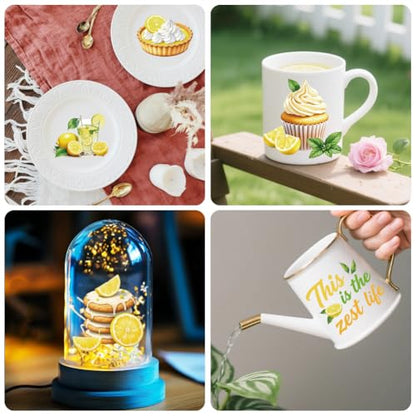 Peacoblue 18 Sheets Rub on Transfers for Crafts, Lemon 3.6"x3.9" UV DTF Cup Wraps Waterproof Rub on Cold Transfers Stickers for Wood Glass Metal Cup Tumblers Mirrors Mugs Home Decor - style: Lemon