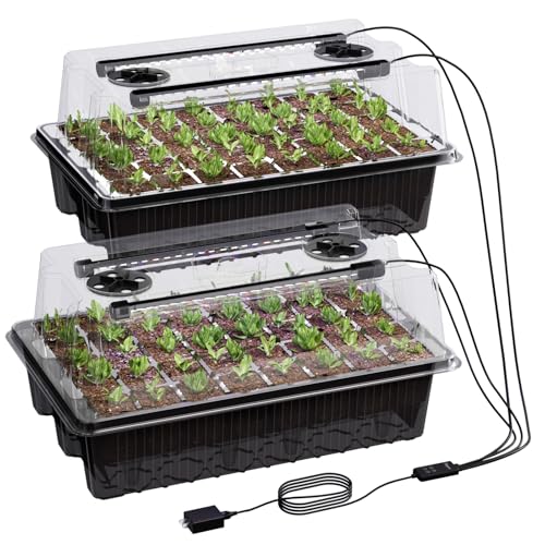 80-Cell Self-Watering Seed Starter Tray with Grow Light, Seed Starter Kit with 4.07” Humidity Dome, Indoor Seedling Starter Tray, Seed Starting Trays for Plant Germination, Seeds Growing