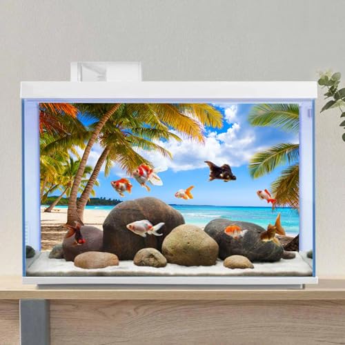 AWERT 24x12 inches Fish Tank Background Nature Landscape Aquarium Background Beach Blue Sky White Clouds Coconut Trees Beach Theme Wave and Sky Aquarium Backdrop Decor Sea Scenery Fish Tank Background - size: 24x12in/60x30cm