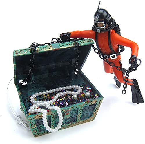 Aquarium Floating Diver Ornament, Micro Landscape Decor Undersea Treasure Chest Diver Aquarium Decoration for Home Fish Tank Arts Crafts Decorating