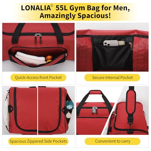 55L Large Gym Duffle Bag for Men, 22 inch, Red - color: Red, size: 55L-22 inch
