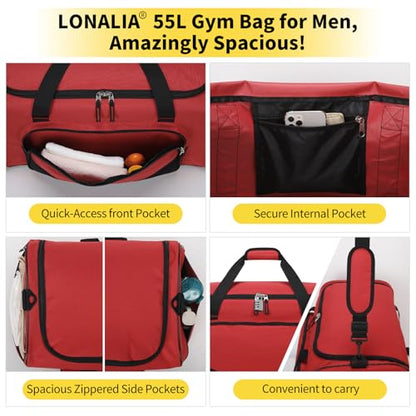 55L Large Gym Duffle Bag for Men, 22 inch, Red - color: Red, size: 55L-22 inch