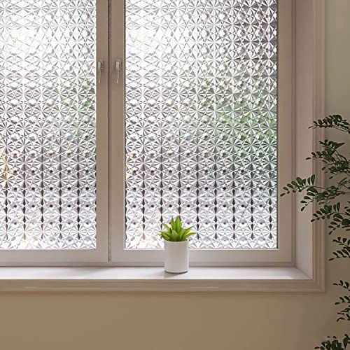 3D Diamonds Window Film, Frosted Privacy Window Film, Vinyl Decorative Window Decals, Static Clings No-Glue Removable Window Sticker for Home Bathroom Living Room (17.5 x 157.4 inch) - size: 17.5 x 157.4 inches