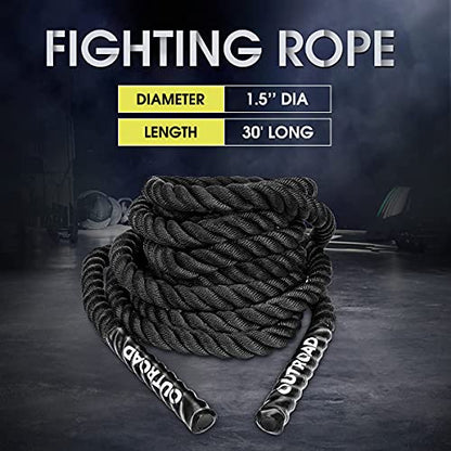 Max4out Battle Ropes 1.5 inch 30 ft - Polyester Workout Rope Heavy for Home Body Workouts Building Muscle, Black