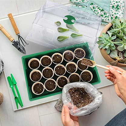 4 Pack Seed Starter Tray Set Plants Growing Trays Peat Pots for Seedlings with Seed Starter Pots, Plastic Germination Tray, Plant Labels, Tool for Flower Vegetable Planting, Green