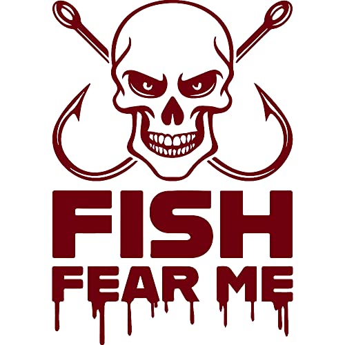Fish Fear Me Skull And Fish Hooks (Burgundy) (Set Of 2) Premium Waterproof Vinyl Decal Stickers For Laptop Phone Accessory Helmet Car Window Bumper Mug Tuber Cup Door Wall Decoration - color: BURGUNDY, size: 6.7 inches x 9.6"