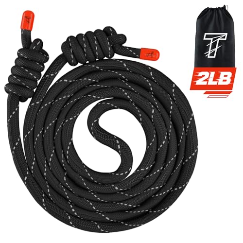 Flow Rope Exercise Jump Rope For Fitness, Working Out, Flow with 9 Ft 2Lbs Adjustable Double Woven Workout Rope For Men, Women, Beginners' Training – Indoor & Outdoor Cardio - color: Black reflective