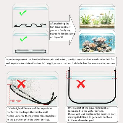 Aquarium Air Stones, 47.2in Long Deformable Rubber Fish Tank Bubbler, Air Bubble Wall Curtain Air Stones for Aquariums, High Dissolved Oxygen Diffuser Decorations for Saltwater Fresh Water