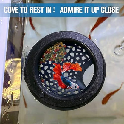 Black Multi-Functional Betta Hammock Feeding Bed, Floating or Suction Cup Mount, Adjustable Resting Spot & Hideout, for Betta Fish & Shrimp