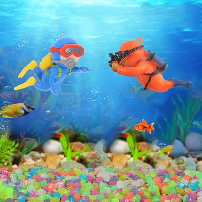 Muzero Fish Tank Decorations Aquarium Floating Diver,100 Luminous Stone Glow in The Dark Pebble and 2 Floating Ornaments Accessories for Fish Tank Decor