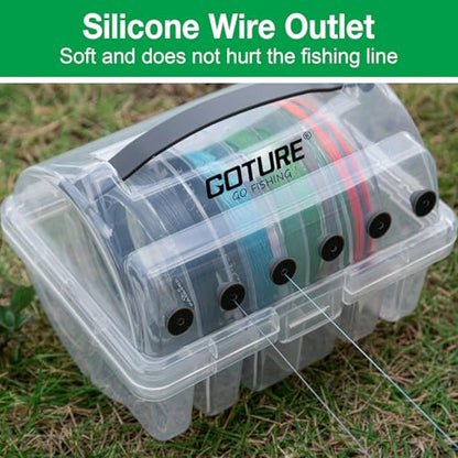 Goture Fishing Line Storage Box 1/2Pcs, 6(2 Large + 4 Standard) Slots Fishing Line Case, PP Clear Visibility Fishing Line Organizer, Silicone Holes Line Spool Box