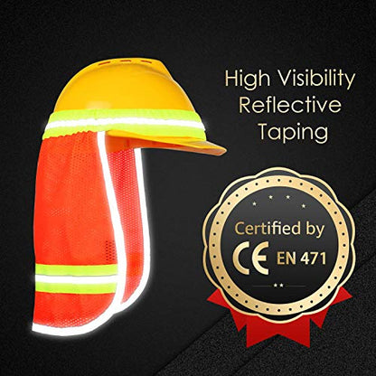 Evridwear High Visibility Neck Sun Shield with Reflective Stripe, Safety Hard Hat Shade with Breathable Mesh Elastic Band for Construction, Outdoor Activities, Landscaping from UV | 2 Pack,Reflective Stripe,Breathable Mesh Elastic Band,UV Protection for C