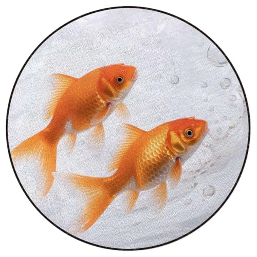 Aquarium Anti-Slip Chair Mat for Hardwood Floors, Golden Carp Multi-Purpose Office Desk Protector, Durable Floor Carpet,Protect The Floor from Scratches, Orange Gold White Diameter 59 in