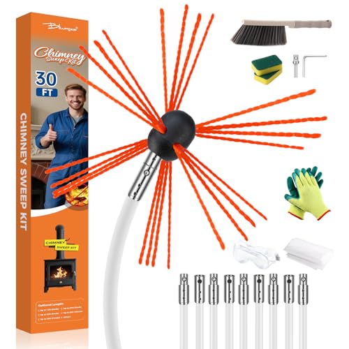 Bluesea 30 Feet Chimney Sweep Kit, Ergonomic Chimney Cleaning Kit, Extends Up to 30 Feet, Chimney Cleaner, Chimney Cleaning Tools, Chimney Cleaning System with Strong Brush, 9 Flexible Chimney Rods - size: 30 Feet