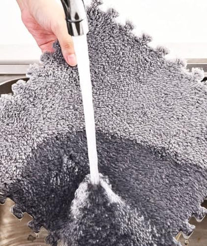 10 Pieces Plush Puzzle Play Mat 12''x12''x0.4'' Interlocking EVA Foam Mats,Shaggy Fluffy Carpet Floor Tiles Non-Slip Protective Floor Area Rug (Rose Black) - color: Rose Black