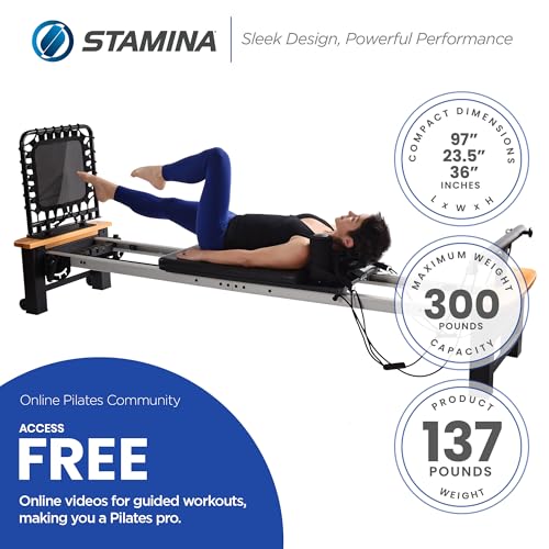Stamina Products AeroPilates Board Reformer with Oak Wood Base – Studio Grade for Home Use with Cardio Rebounder, Adjustable Foot Bar, 4 Resistance Springs, and Workout DVD - style: AeroPilates Pro XP 556 Home Pilates Reformer with Free-Form Cardio Reboun