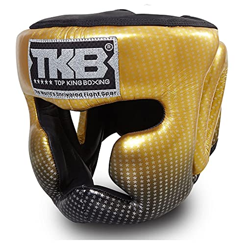 TOP KING Boxing Muay Thai Headgear Head Guard Protection - color: Superstar Gold, size: Large