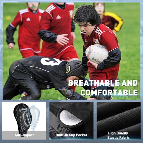 Runhit Boys Baseball Cup Underwear Football Cup Boxer Brief Youth Compression Shorts with Soft Protective Athletic Cup - color: 2pack:black+black, size: Small