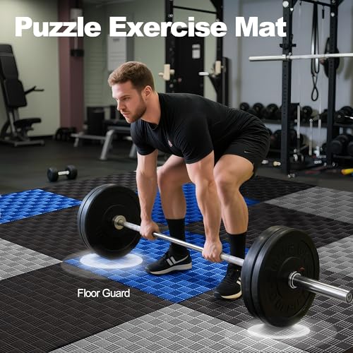 Elevon Puzzle Exercise Gym Flooring Mat,1" Thick EVA Interlocking Foam 18 Tiles Workout Mat for Home Gym, 72 Sq Ft, Midnight, Cushioned, Shock Absorbing