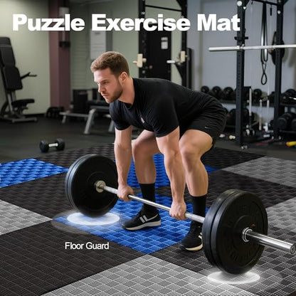 Elevon Puzzle Exercise Gym Flooring Mat,1" Thick EVA Interlocking Foam 18 Tiles Workout Mat for Home Gym, 72 Sq Ft, Midnight, Cushioned, Shock Absorbing