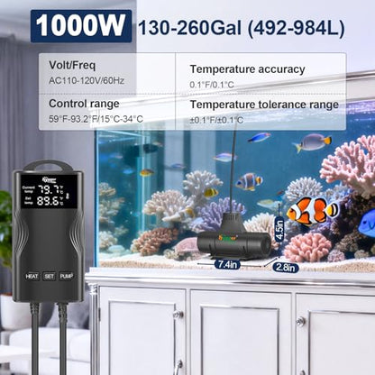 hygger Aquarium Heater with Upgrade Water Circulatio,Submersible Fish Tank Water Heater Digital Display,Auto Temperature Control for Freshwater Saltwater Safety Shut-Off Protection (300W,40~80Gal) - size: 300W,40~80Gal