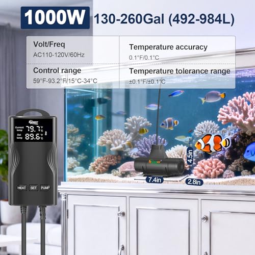 hygger Aquarium Heater with Upgrade Water Circulatio,Submersible Fish Tank Water Heater Digital Display,Auto Temperature Control for Freshwater Saltwater Safety Shut-Off Protection (800W,80~220Gal) - size: 800W,80~220Gal