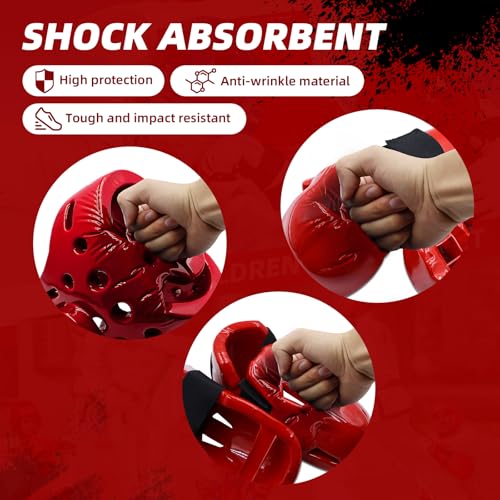 Martial Arts Karate Protective Sparring Gear Package Deal/Gift Adjustable Adult & Youth Headgear, Gloves & Kicks for MMA, Taekwondo, Boxing Training (Red, Medium)