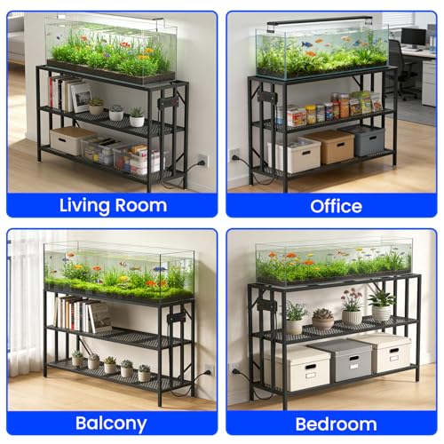 55-75 Gallon Aquarium Stand, 1000LBS Capacity Fish Tank Stand with 3-Tier Shelves & Integrated Power Strip, Heavy Duty Metal Frame for Fish Tanks and Reptile Terrariums