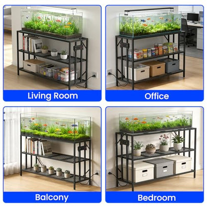 55-75 Gallon Aquarium Stand, 1000LBS Capacity Fish Tank Stand with 3-Tier Shelves & Integrated Power Strip, Heavy Duty Metal Frame for Fish Tanks and Reptile Terrariums