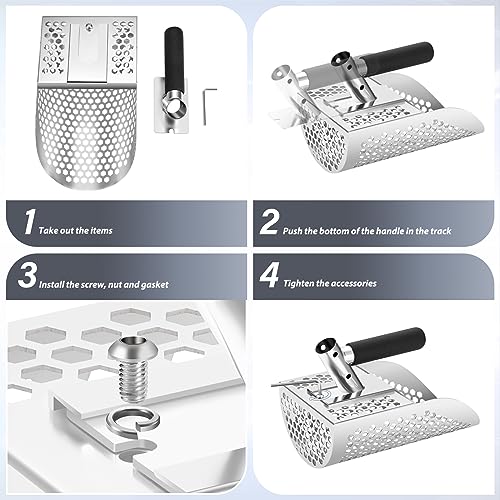Sand Scoop for Metal Detecting, Heavy Duty Metal Detector Beach Finds Scoop, Stainless Steel Metal Detecting Tool Digging Shovel Fast Sifting Stainless Steel Shovel